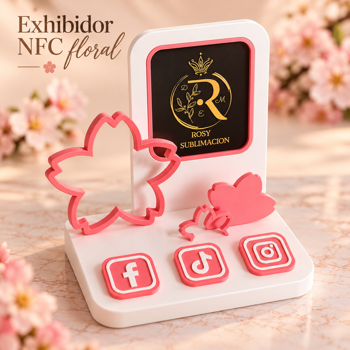 Exhibidor NFC floral personalizado