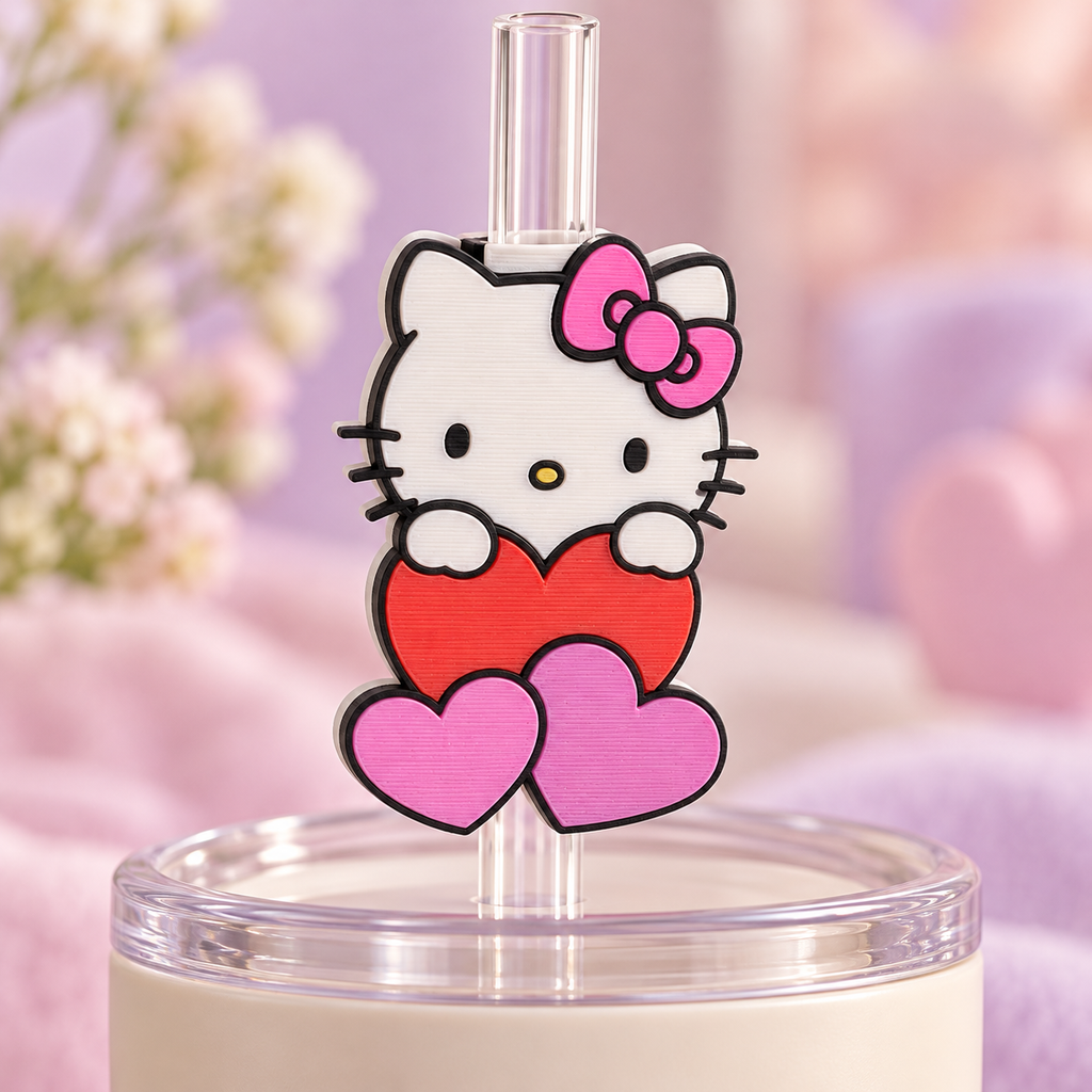 Decoración para popote — Gatita con corazones